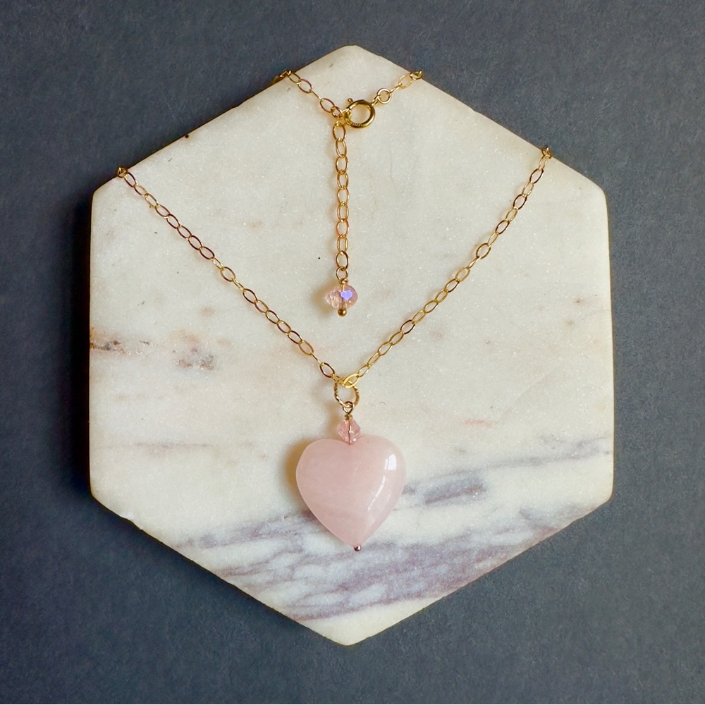 Rose Quartz Necklace Heart Pendant 14k Gold Filled